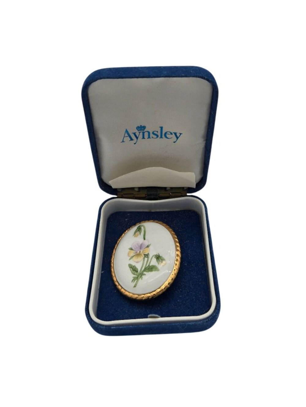 Aynsley Fine English Bone China Flower & Goldtone Vintage Brooch With Box